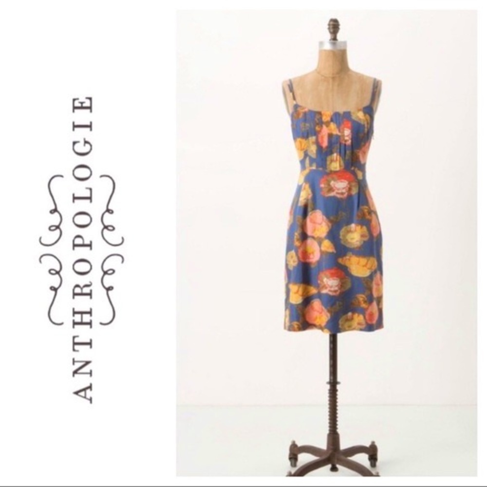 NWT Anthropologie Peony Slip Dress Silk French Blue Floral Sz 2